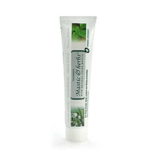 Řada přírodních zubních past Mastic and Herbs s mastichovým olejem a bylinkami 