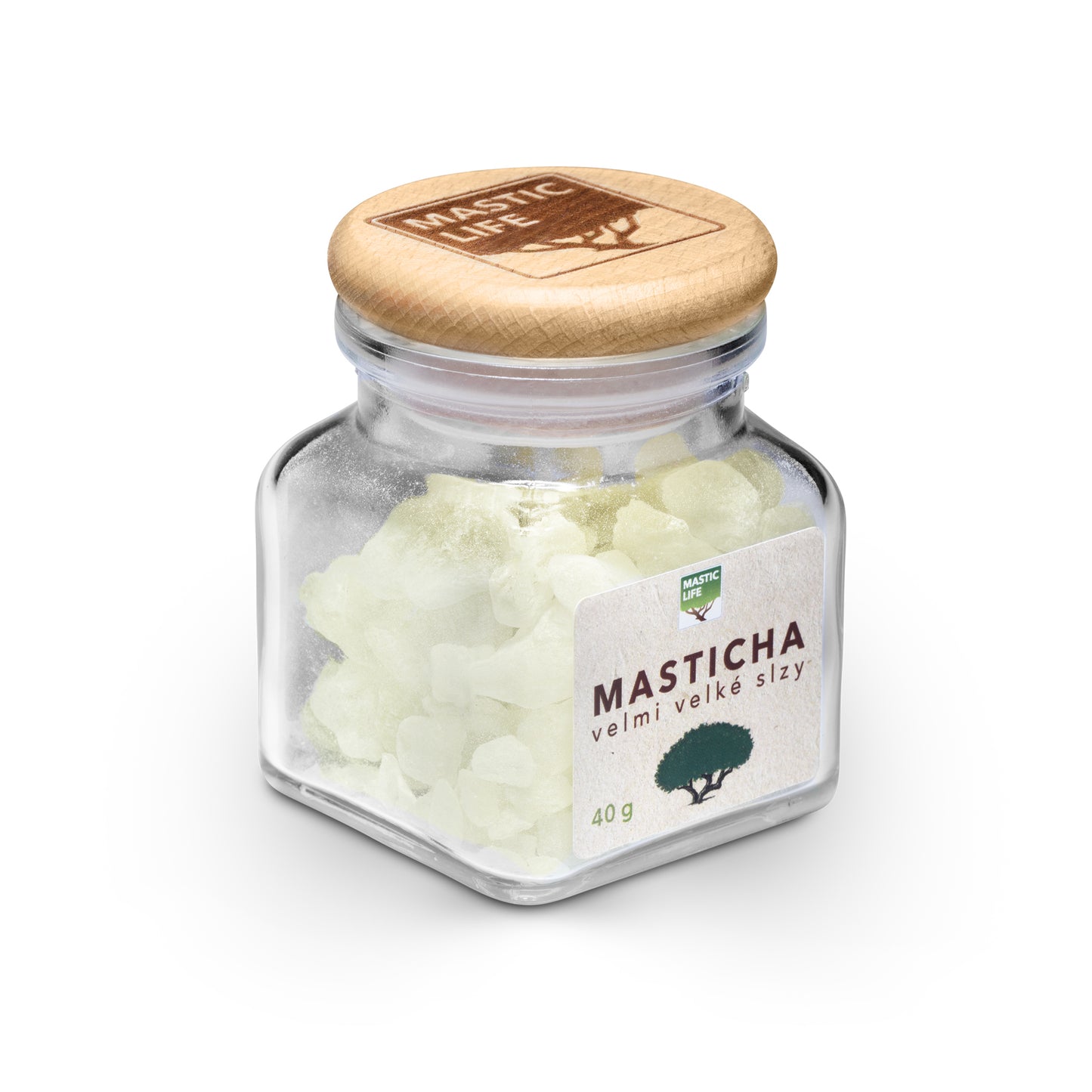 Masticha limitovaná edice, extra velké slzy, skleněná dóza 40 g