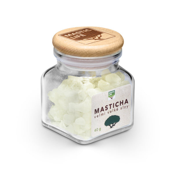 Masticha limitovaná edice, extra velké slzy, skleněná dóza 40 g